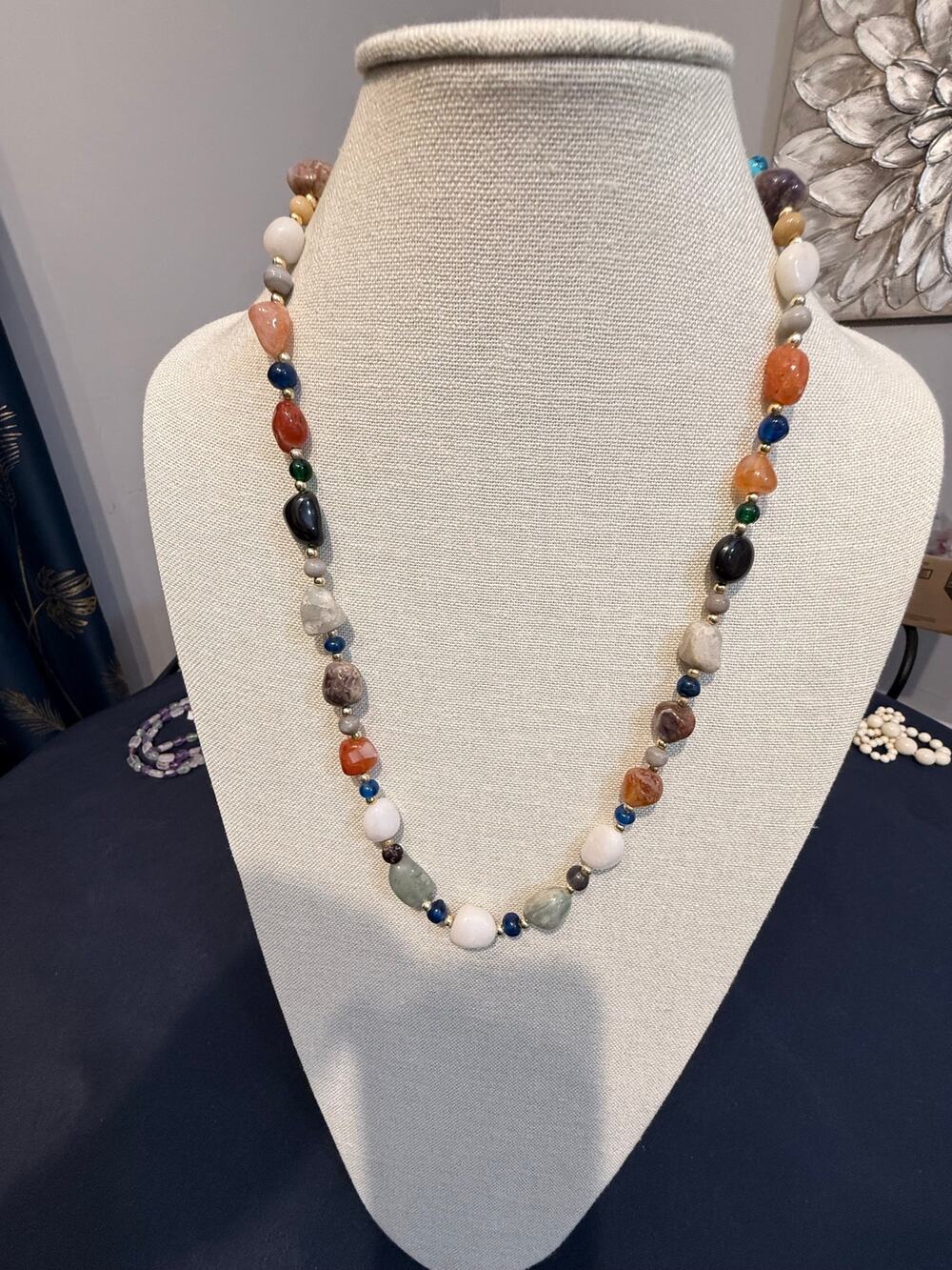 Vintage Multi Gemstone Beaded Necklace 24”